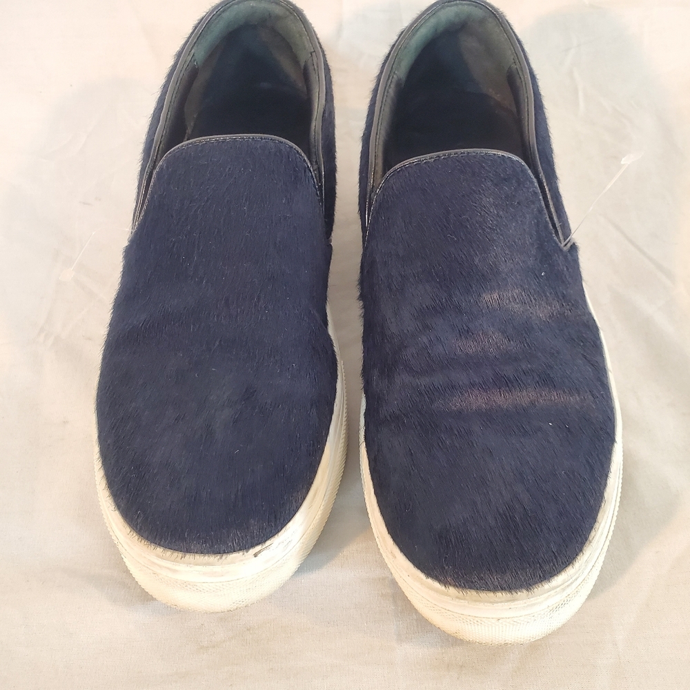 Celine Women's Size 37.5 Navy Blue Pony Hair Sneakers Shoes View 2